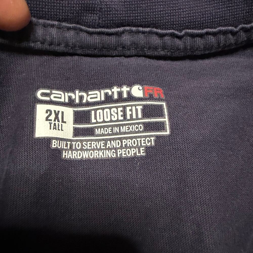 Carhartt Shirt Mens XXL Tall Fire Resistant Loose Fit Blue Pocket Long sleeve - Picture 6 of 8